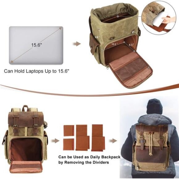 Camera Backpack, DSLR/SLR/Mirrorless Photography Camera Bag Waterproof Leather - Picture 3 of 8